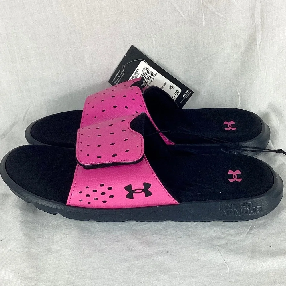 Under Armour. UA G Ignite Pro Sl Youth Slides Sandals Size 5Y Pink Black NEW